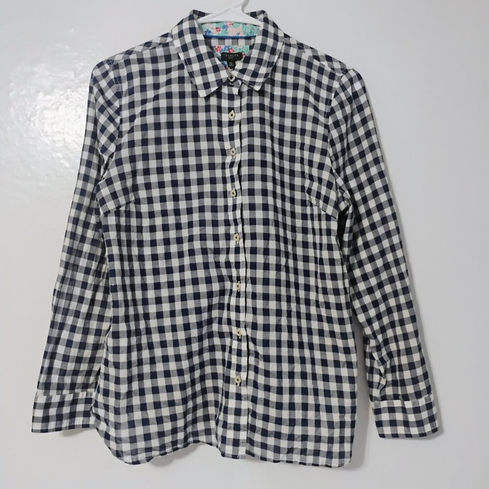 Talbots Petite Medium Blue White Gingham Button Front Shirt Top